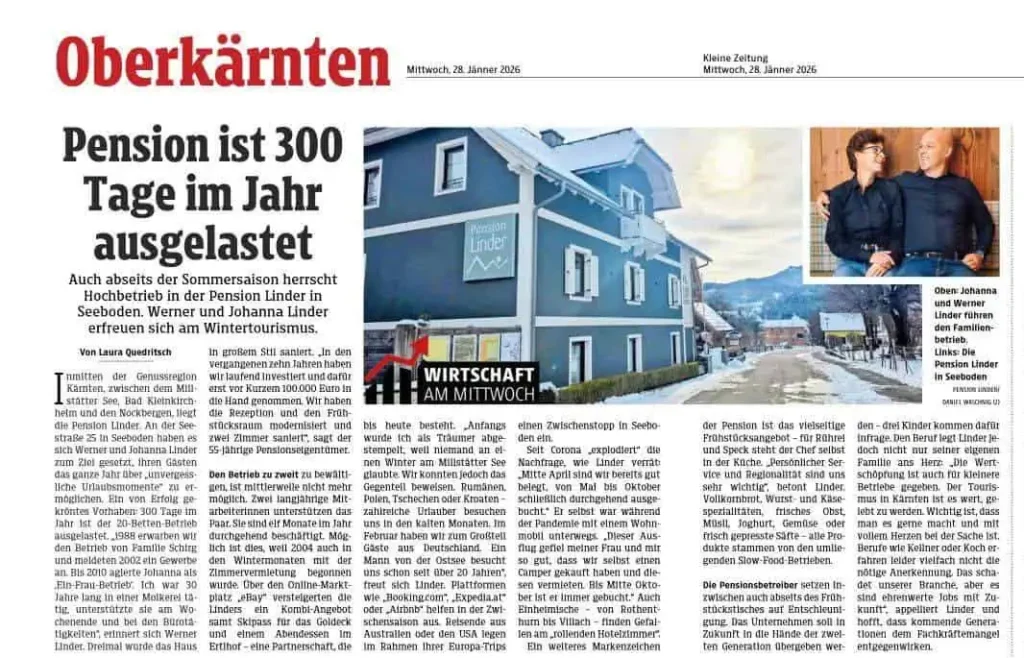 "Kleine Zeitung" Zeitungsartikel Pension Linder